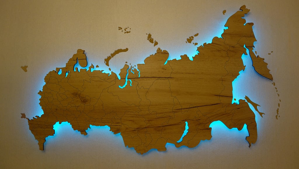 Карта Россия с гравировкой и подсветкой
